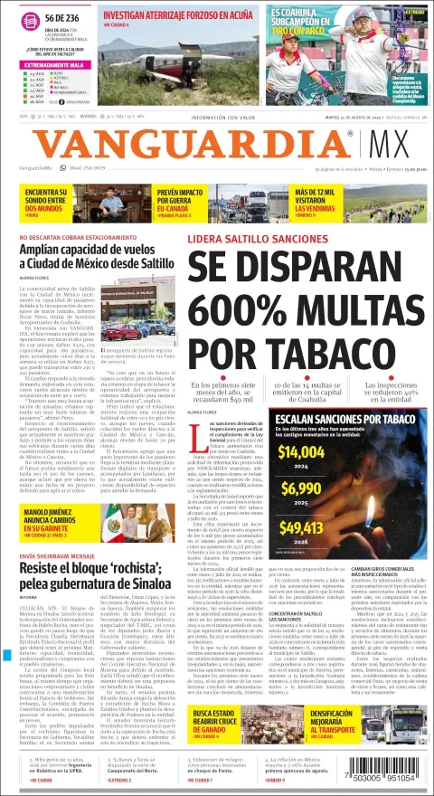 Portada de Vanguardia del 2026-08-25
