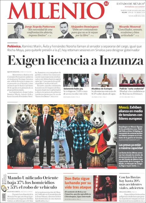 Portada de Milenio Edo de Mexico del 2026-08-25