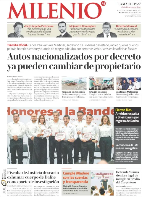 Portada de Milenio Tamaulipas del 2026-08-25