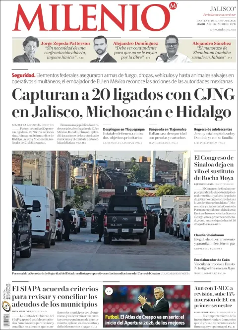 Portada de Milenio Jalisco del 2026-08-25