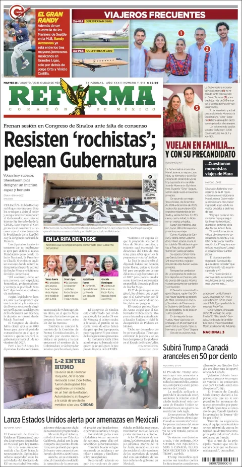 Portada de Reforma del 2026-08-25