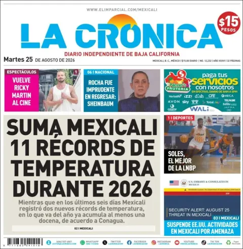 Portada de La Cronica del 2026-08-25