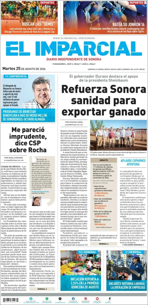 Portada de El Imparcial del 2026-08-25