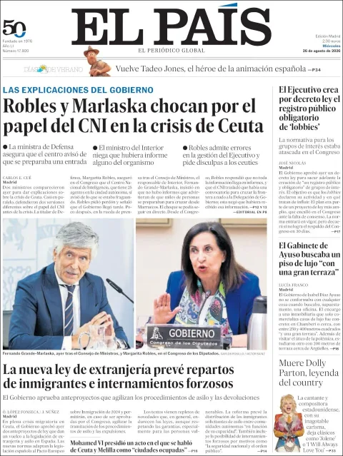 Portada de El Pais del miércoles, 26 de agosto de 2026