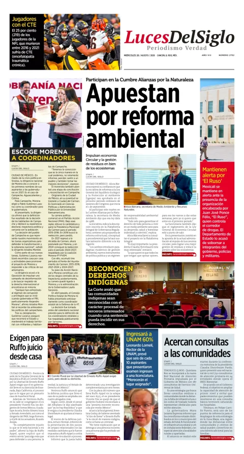 Portada de Luces del Siglo del miércoles, 26 de agosto de 2026