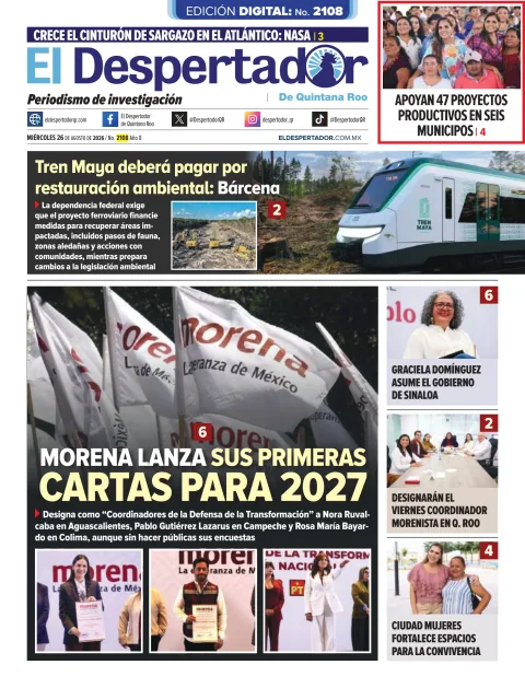 Portada de El Despertador de Quintana Roo del miércoles, 26 de agosto de 2026