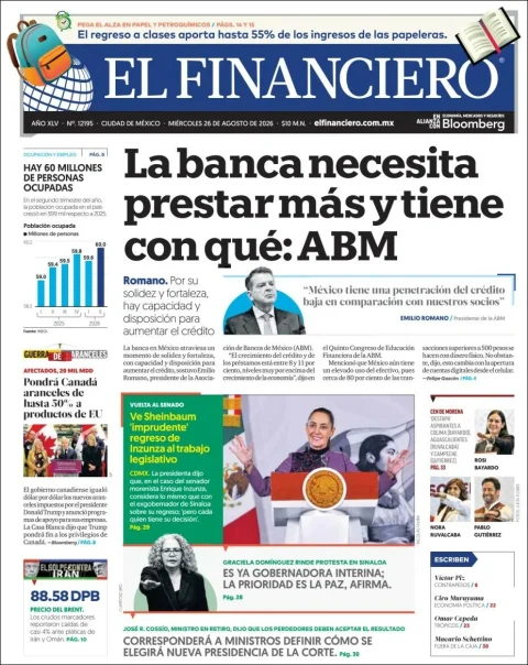 Portada de El Financiero del miércoles, 26 de agosto de 2026