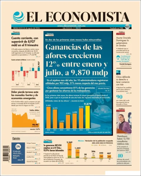Portada de El Economista del miércoles, 26 de agosto de 2026