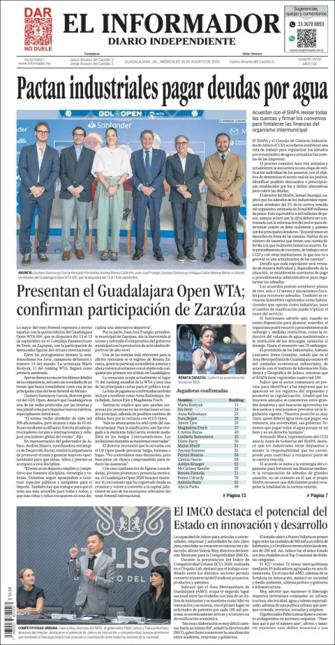 Portada de El Informador del miércoles, 26 de agosto de 2026