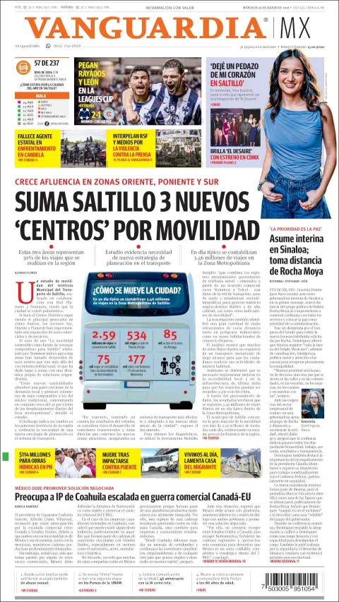 Portada de Vanguardia del miércoles, 26 de agosto de 2026