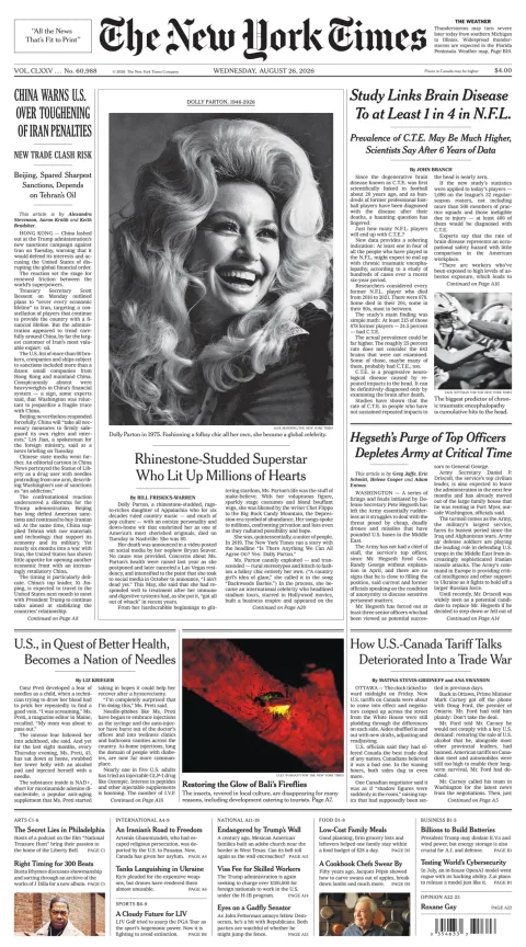 Portada de The New York Times (national) del miércoles, 26 de agosto de 2026