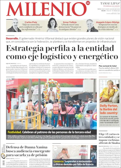 Portada de Milenio Tamaulipas del miércoles, 26 de agosto de 2026