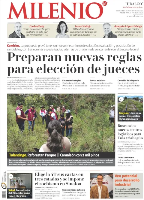 Portada de Milenio Hidalgo del miércoles, 26 de agosto de 2026