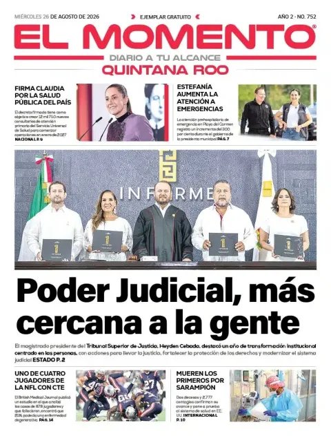 Portada de El Momento Quintana Roo del miércoles, 26 de agosto de 2026