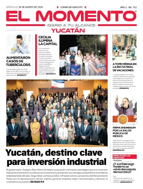 Portada de El Momento Yucatan del miércoles, 26 de agosto de 2026