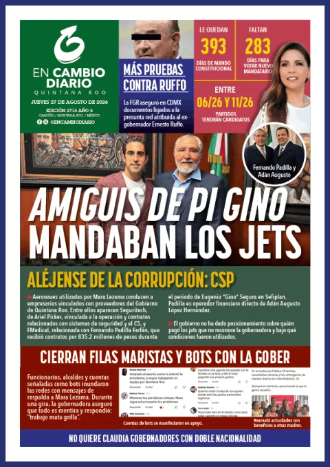 Portada de En Cambio - Tabasco (portada) del jueves, 27 de agosto de 2026