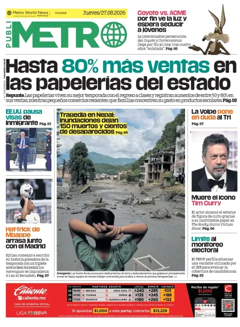 Portada de Publimetro Merida del jueves, 27 de agosto de 2026