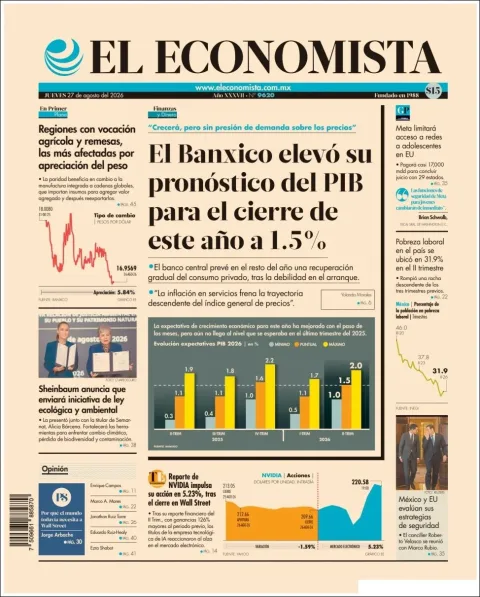 Portada de El Economista del jueves, 27 de agosto de 2026
