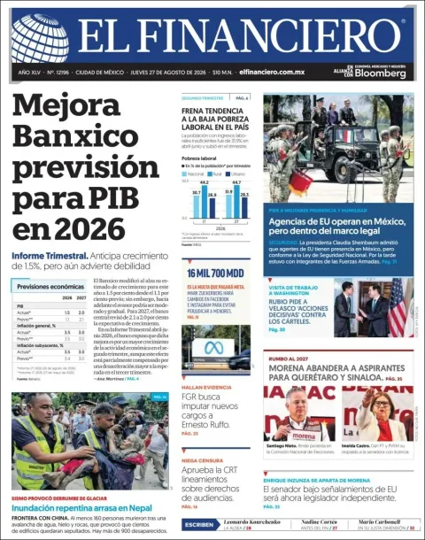 Portada de El Financiero del jueves, 27 de agosto de 2026
