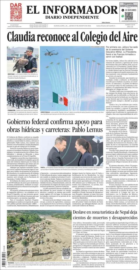 Portada de El Informador del jueves, 27 de agosto de 2026
