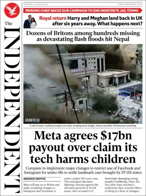 Portada de The Independent del jueves, 27 de agosto de 2026