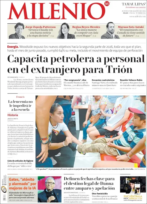Portada de Milenio Tamaulipas del jueves, 27 de agosto de 2026