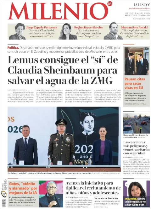 Portada de Milenio Jalisco del jueves, 27 de agosto de 2026