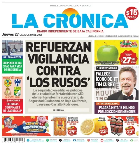 Portada de La Cronica del 2026-08-27