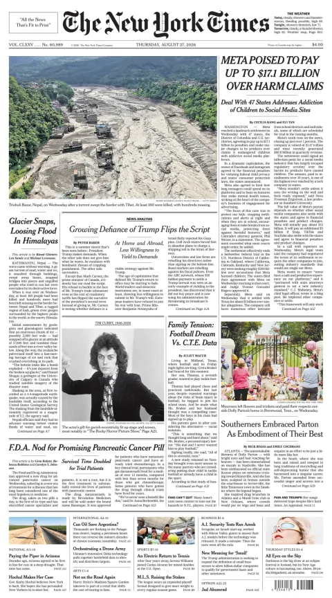 Portada de The New York Times (new York)