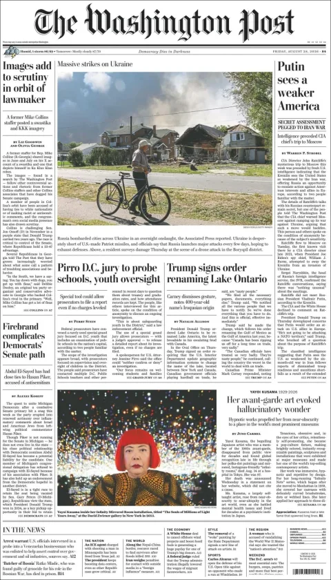 Portada de The Washington Post del viernes, 28 de agosto de 2026