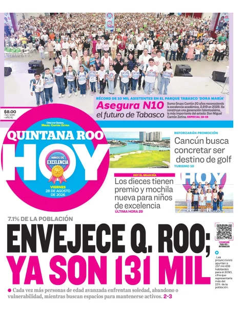 Portada de Quintana Roo Hoy (portada) del viernes, 28 de agosto de 2026