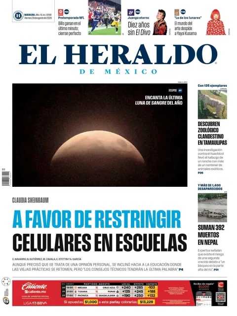 Portada de El Heraldo de Mexico del viernes, 28 de agosto de 2026