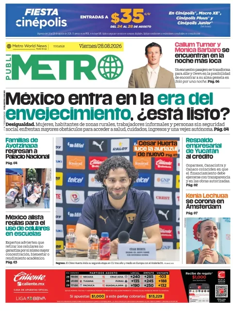 Portada de Publimetro Merida del viernes, 28 de agosto de 2026