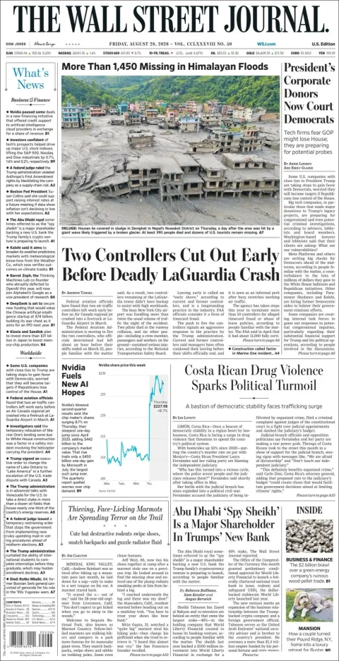 Portada de The Wall Street Journal del viernes, 28 de agosto de 2026