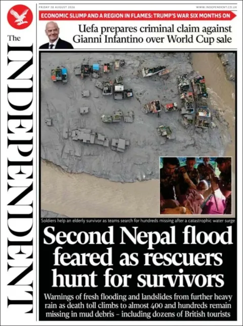 Portada de The Independent del viernes, 28 de agosto de 2026