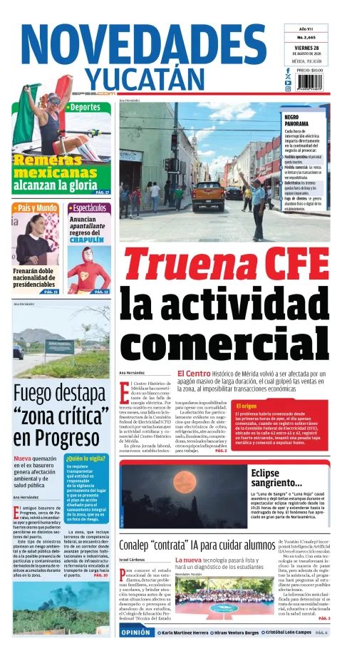 Portada de Novedades Yucatan del viernes, 28 de agosto de 2026