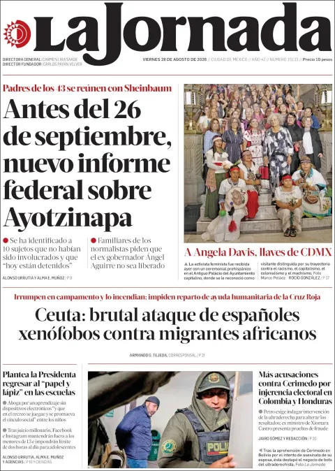 Portada de La Jornada del viernes, 28 de agosto de 2026