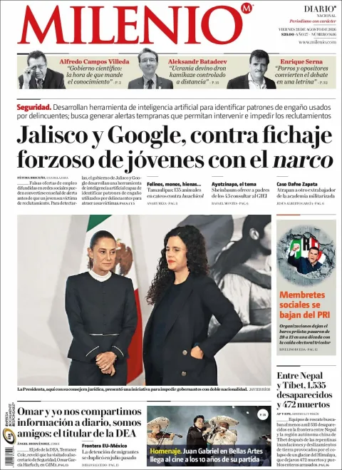Portada de Milenio del viernes, 28 de agosto de 2026