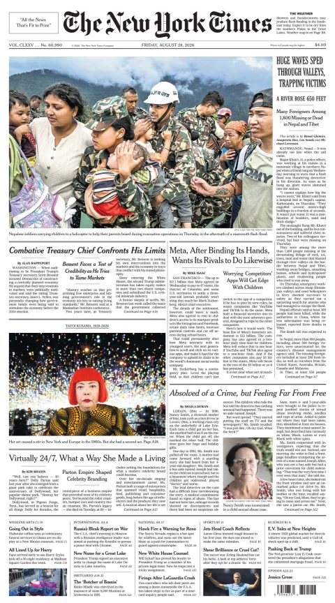 Portada de The New York Times (national) del viernes, 28 de agosto de 2026