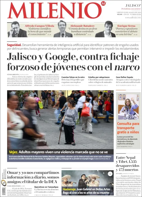 Portada de Milenio Jalisco del viernes, 28 de agosto de 2026