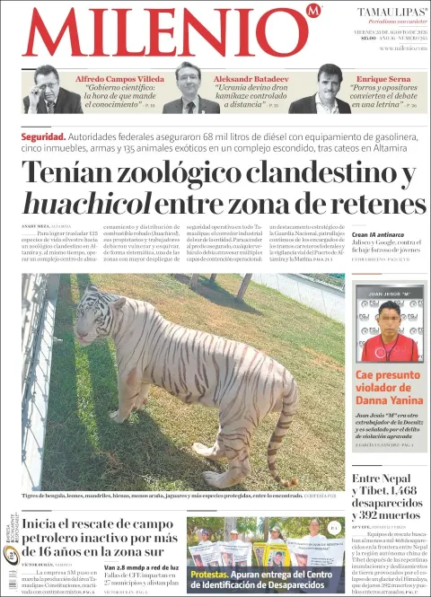 Portada de Milenio Tamaulipas del viernes, 28 de agosto de 2026