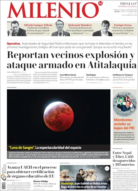 Portada de Milenio Hidalgo del viernes, 28 de agosto de 2026
