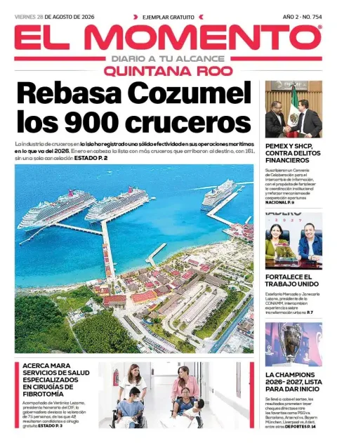 Portada de El Momento Quintana Roo del viernes, 28 de agosto de 2026