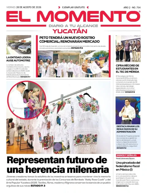 Portada de El Momento Yucatan del viernes, 28 de agosto de 2026