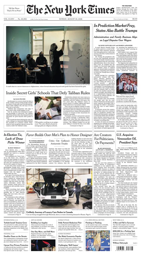 Portada de The New York Times (national) del domingo, 30 de agosto de 2026