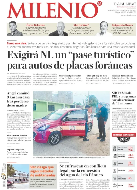 Portada de Milenio Tamaulipas