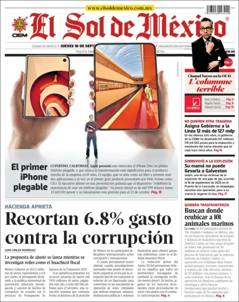 Portada de El Sol de Mexico