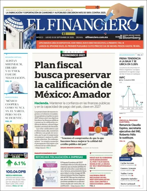 Portada de El Financiero