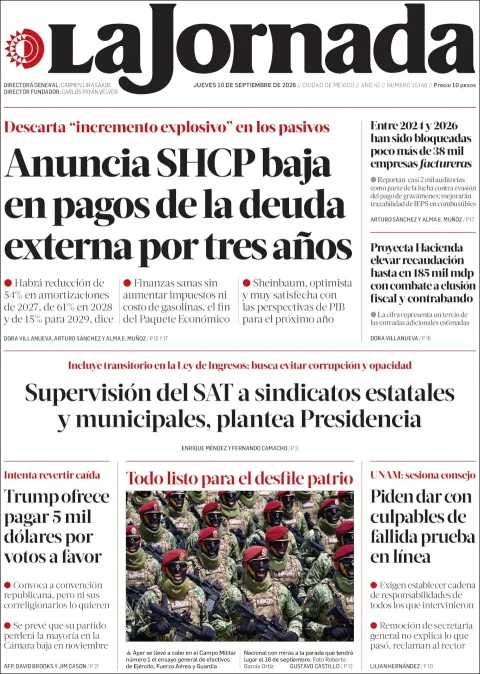 Portada de La Jornada