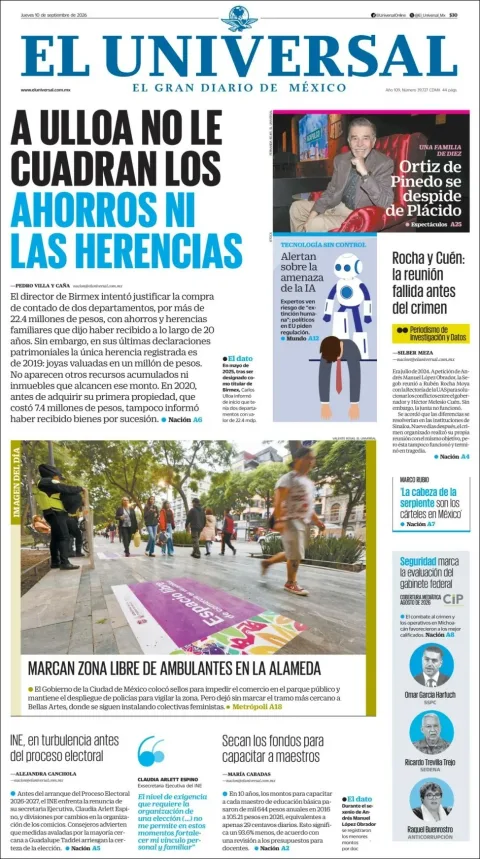 Portada de El Universal